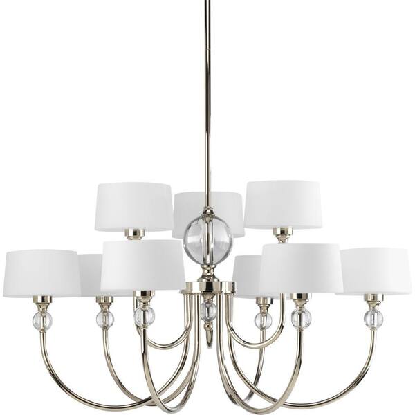 Progress Lighting Fortune Collection 9-Light Polished Nickel Chandelier with Opal Etched Glass Shade