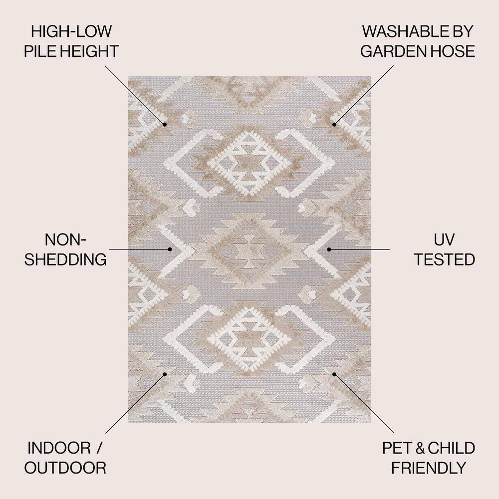 Modern Gray Geometric Synthetic 3x5 Indoor/Outdoor Rug