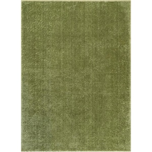 Rainbow Chroma Glam Solid Green 5 ft. 3 in. x 7 ft. 3 in. Multi-Textured Shimmer Pile Shag Area Rug