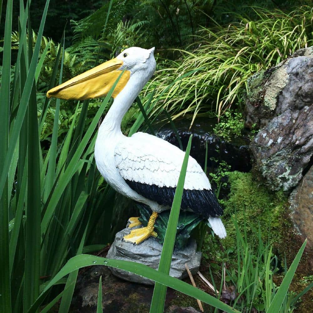 Natural Finish Pelican Statue on Coastal Rock for Indoor/Outdoor Decor