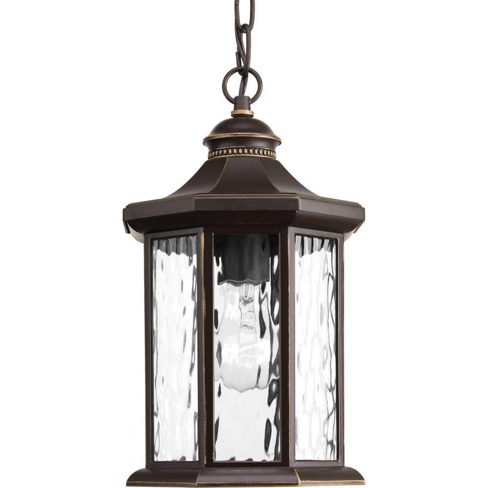 Lighting Edition Collection 1-Light Antique Bronze Glass Traditional Outdoor Lantern Light P6529-20 - The Home Depot