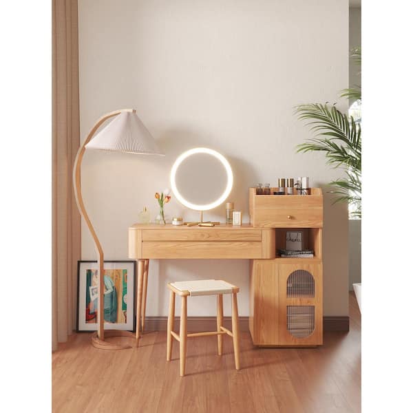 JASIWAY 1-Piece Brown Makeup Vanity with 3-Drawers