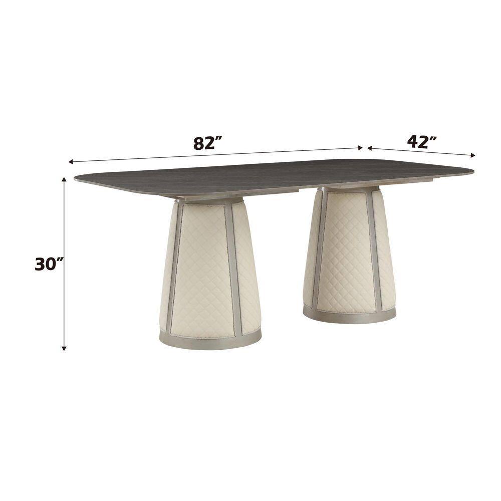 Champagne Finish Rectangular Dining Table with Sintered Stone Top