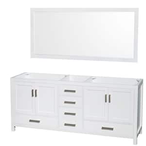Sheffield 78.5 in. W x 21.5 in. D x 34.25 in. H Double Bath Vanity Cabinet without Top in White with 70" Mirror