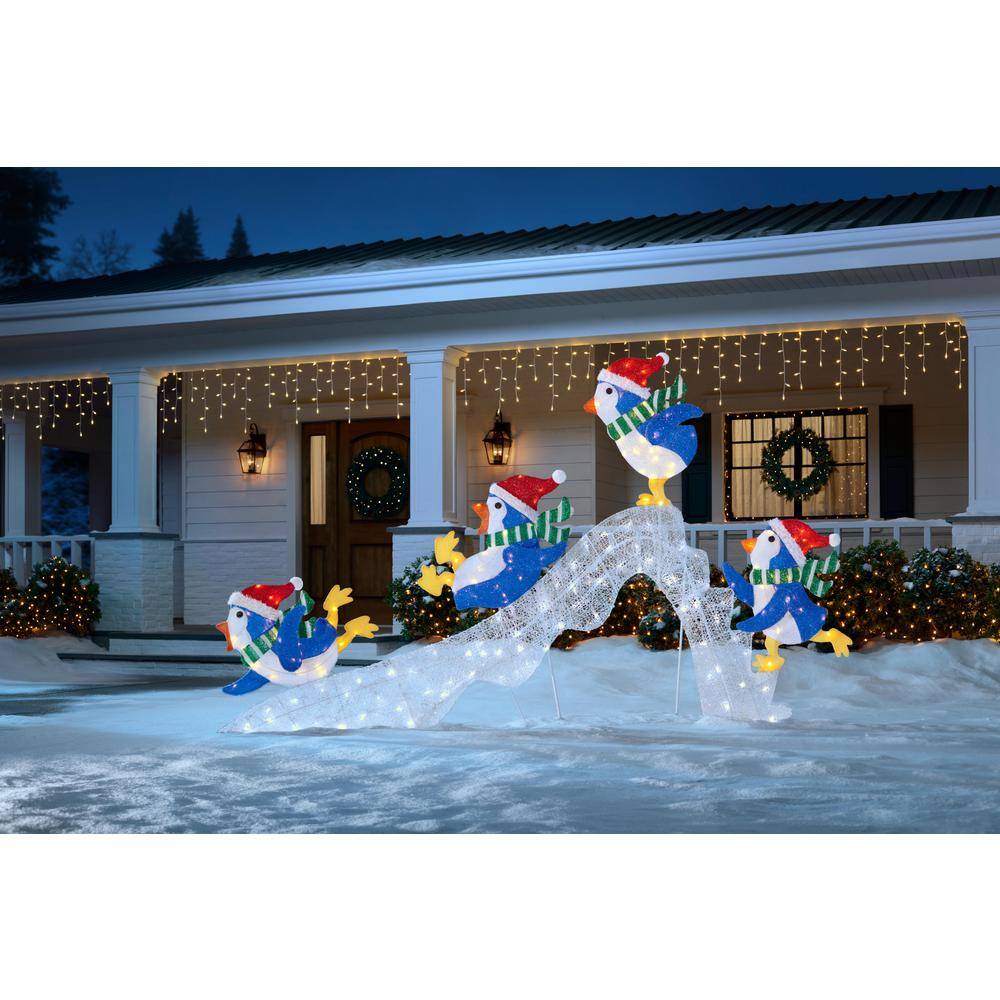 Buy 6 ft Cool White-Warm White LED Penguins Slide Holiday Yard