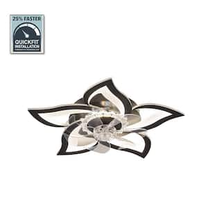 27 in. Indoor Matte Black Flush Mount 3-Colors LED 6-Speeds Flower Shape Ceiling Fan with Light Kit and Remote Control