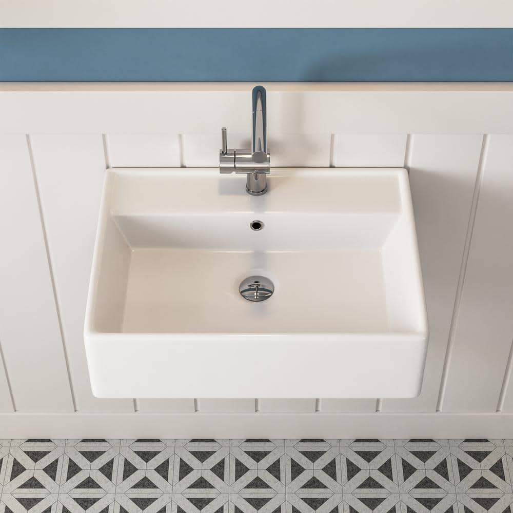 23'' White Ceramic Rectangular Wall-Mount Bathroom Sink