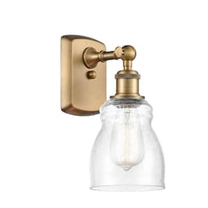 Ellery 4.5 in. 1-Light Brushed Brass Wall Sconce with Seedy Glass Shade