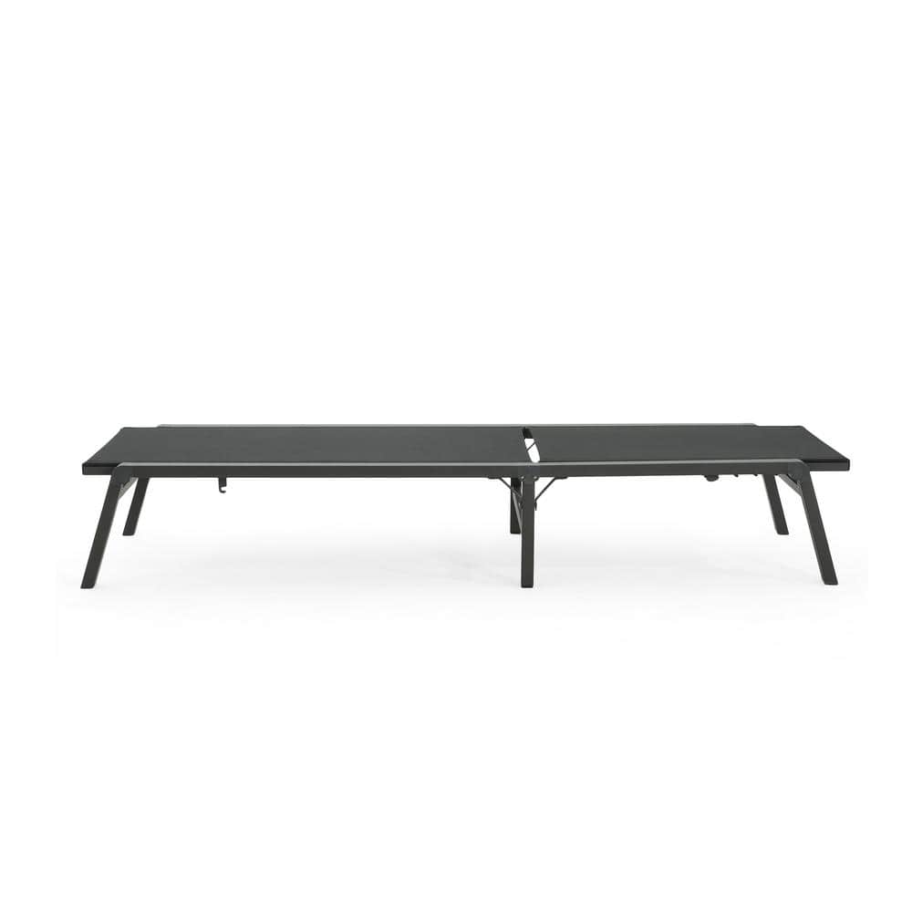 Black Aluminum Adjustable Outdoor Folding Chaise Lounge Set