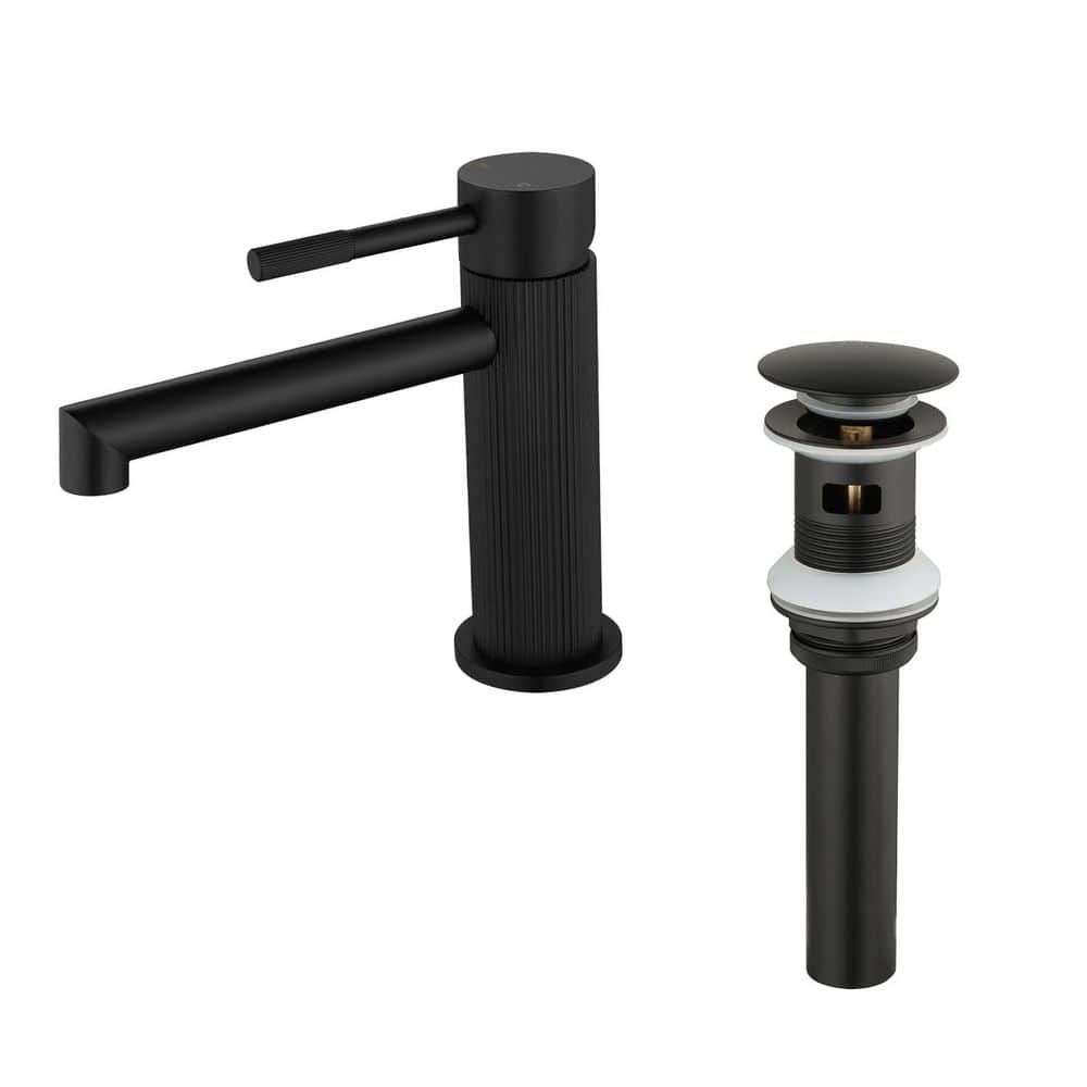 Modern Single Handle Single Hole Bathroom Sink Faucet with Pop Up Drain, Vertical Stripe Design Faucet in Matte Black price history on PriceWatchPro