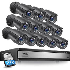 16-Channel 5MP-Lite 2TB DVR Security Camera System with 12 Wired Bullet Cameras