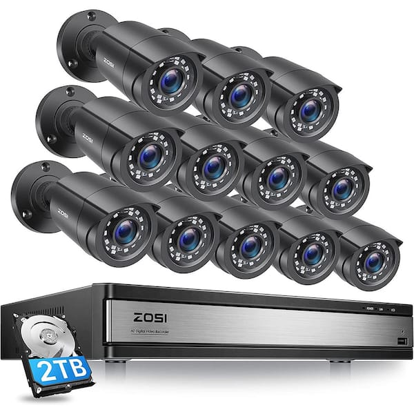 ZOSI 16-Channel 5MP-Lite 2TB DVR Security Camera System with 12 Wired ...