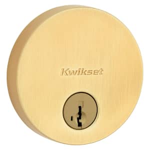 258 Uptown Satin Brass Single Cylinder Round Single Side Low Profile Deadbolt Featuring SmartKey Security