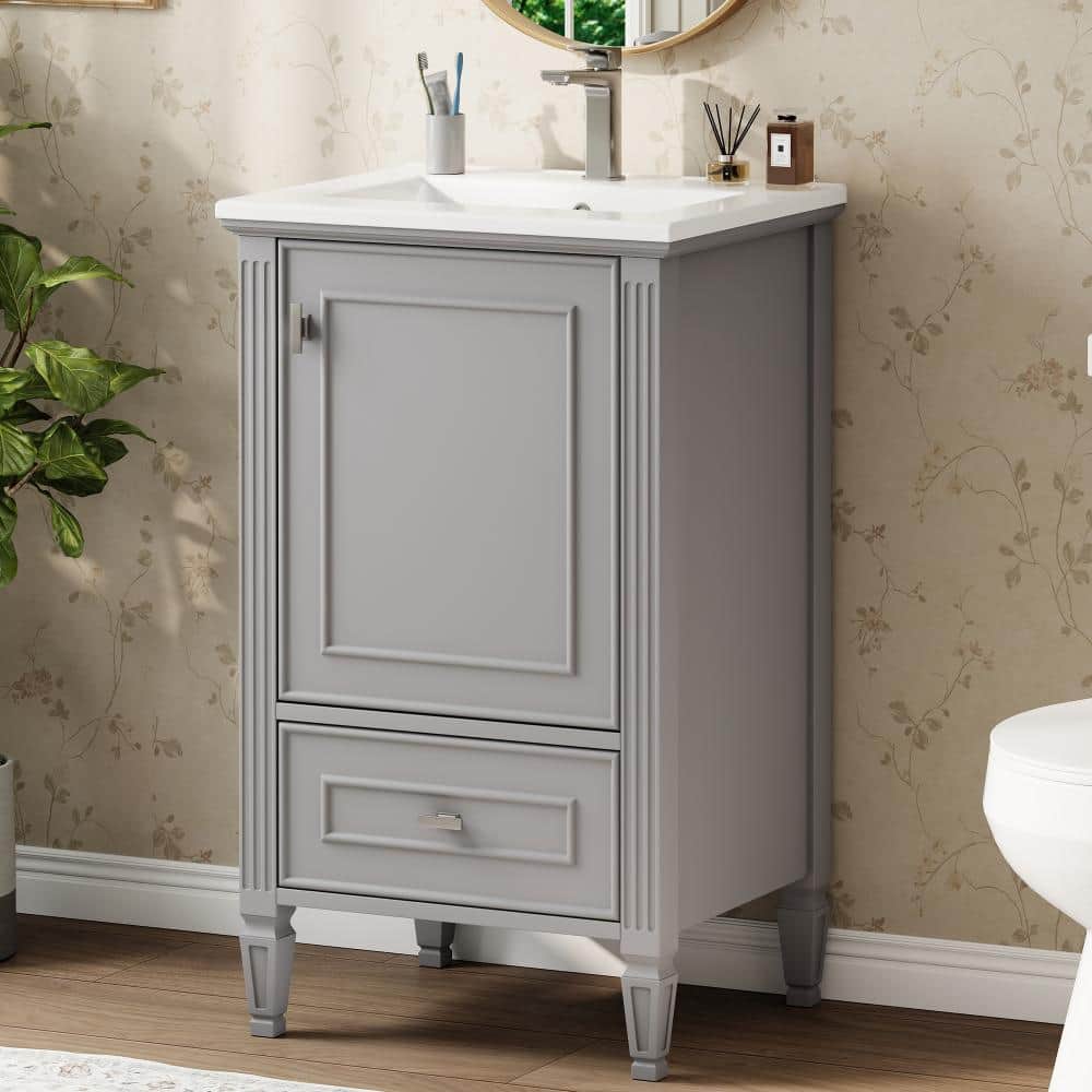 Gray 20 in. W Bathroom Vanity with Ceramic Sink, Storage Cabinet and Storage Rack price history on PriceWatchPro