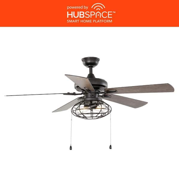 Ellard 52 in. Matte Black LED Smart Ceiling Fan with Light and Hubspace Remote Control works with Google and Alexa