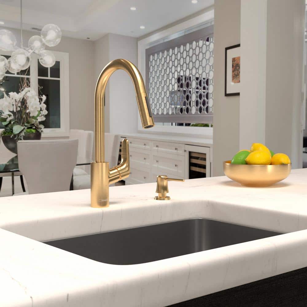 Brushed Gold Stainless Steel Pull-Down Kitchen Faucet