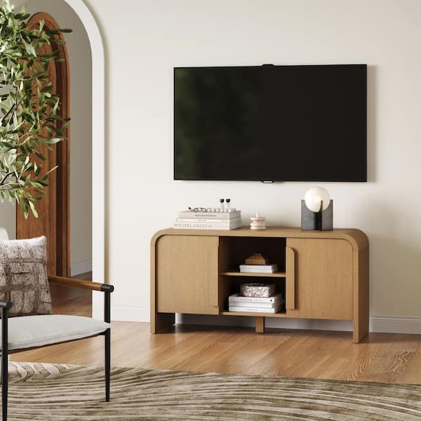 Iris Light Brown TV Stand Fits TV's up to 50 in. with Storage and Media Console Cabinet