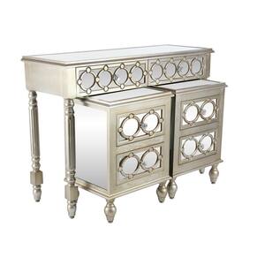 44 in. Silver Rectangle Wood Glam Console Table 3 Pieces