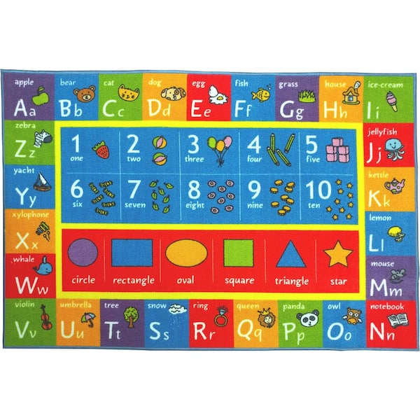 KC CUBS Multi-Color Kids Children Bedroom ABC Alphabet Numbers Shapes Educational Learning 8 ft. x 10 ft. Area Rug