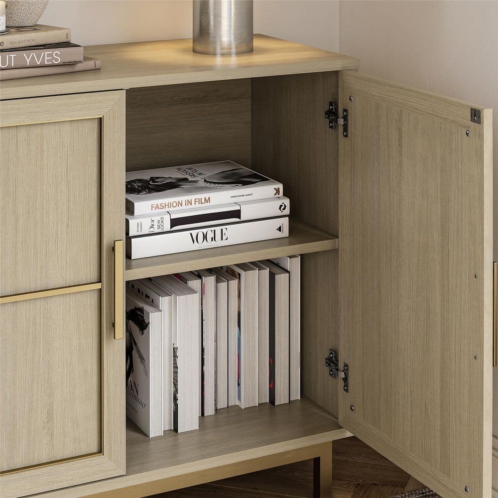 Neely Wide Pale Oak Accent Cabinet with Adjustable Shelving