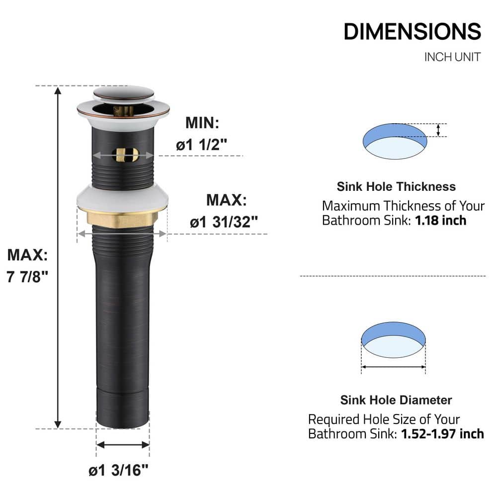 Oil Rubbed Bronze Bathroom Sink Pop-Up Drain Kit with Overflow