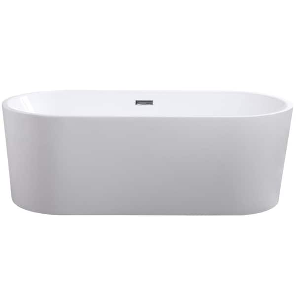 ARIEL 67 in. Acrylic Center Drain Oval Flat Bottom Freestanding Bathtub in White