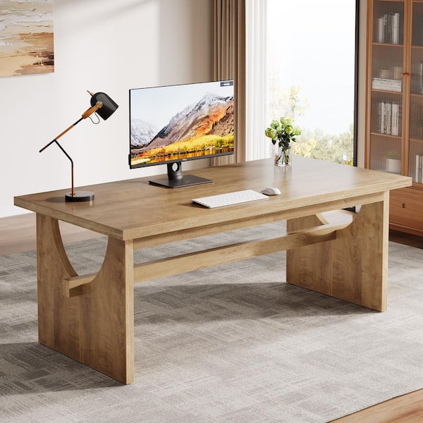 BYBLIGHT Lanita 63 in. Rectangular Brown Wood Executive Office