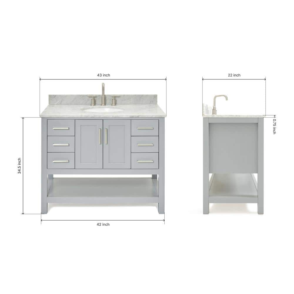 Magnolia 43" Grey Freestanding Vanity with Carrara White Top