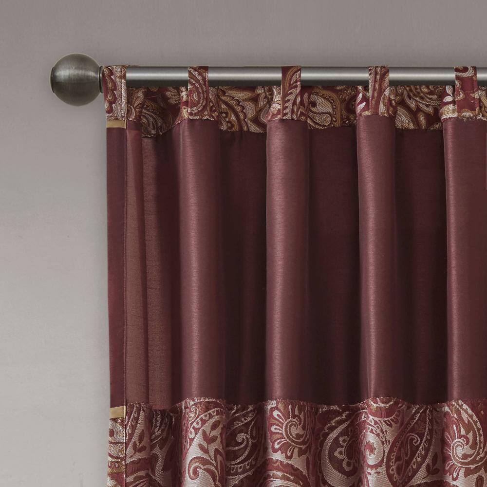 Burgundy Faux Silk Paisley Jacquard Light-Filtering Curtain Panels