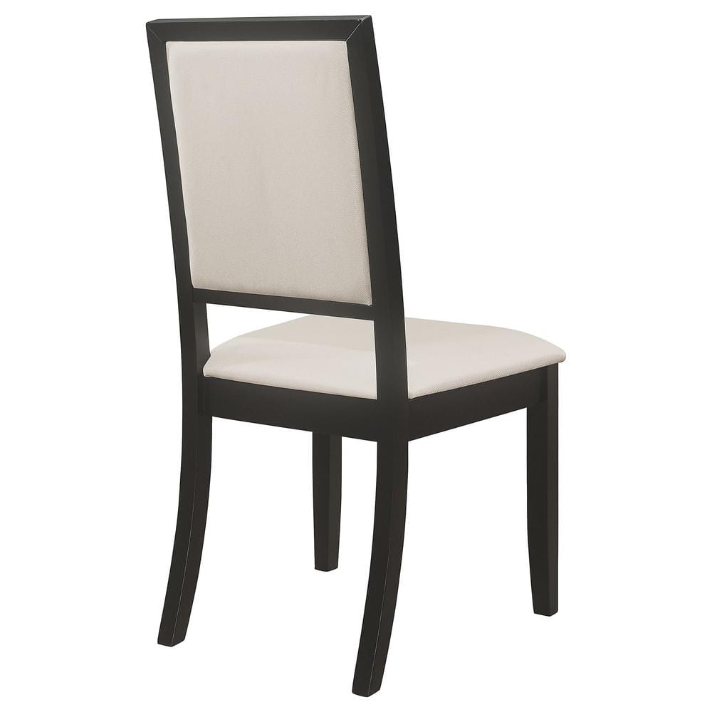 Cream Upholstered High Back Black Wood Side Chairs, Set of 2
