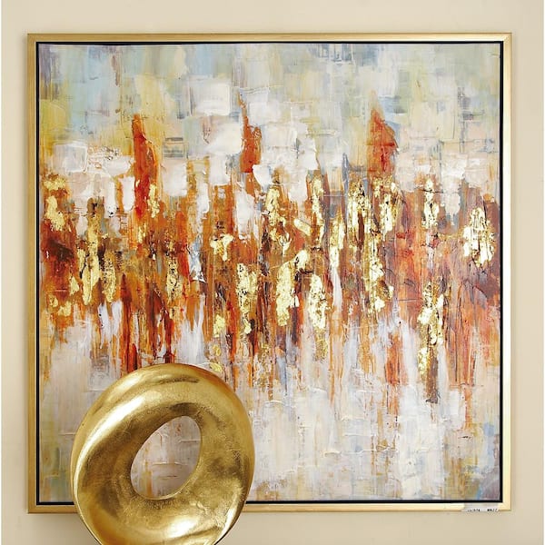 1- Panel Abstract Framed Wall Art with Gold Frame 39 in. x 39 in.