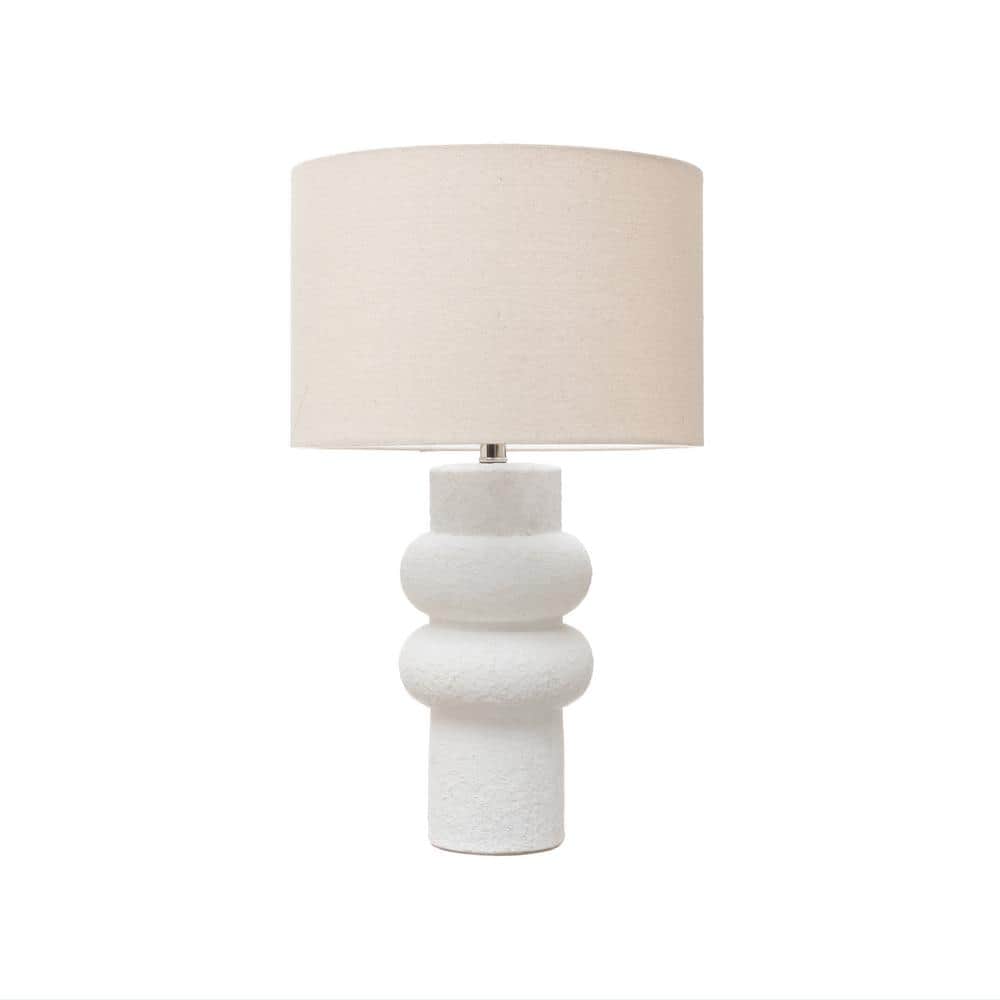 White Volcano Finish Stoneware Table Lamp with Linen Shade