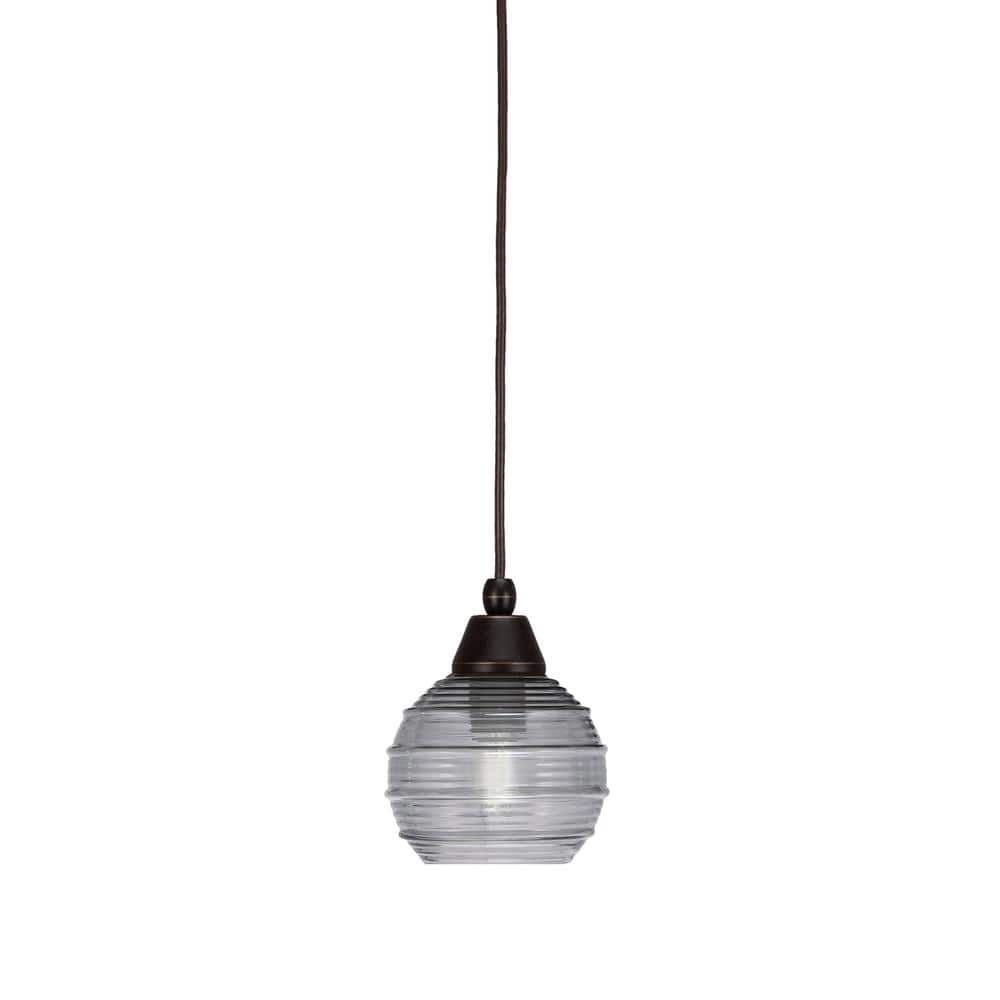 Bryson 6 in. 1-Light Dark Granite Cord Pendant Light with 6 in. Smoke Ribbe