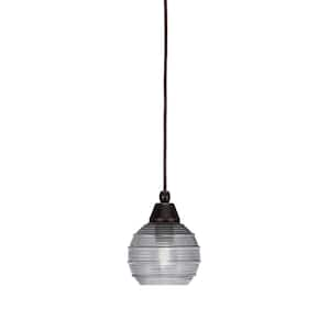 Bryson 6 in. 1-Light Dark Granite Cord Pendant Light with 6 in. Smoke Ribbed Glass Shade, no bulb included