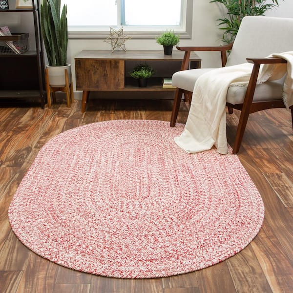 Super Area Rugs Braided Farmhouse Red 5 ft. x 7 ft. Oval Cotton