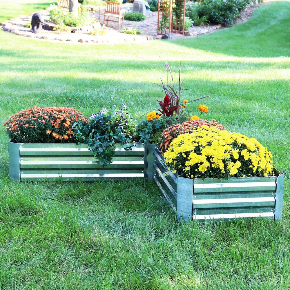 Silver Galvanized Steel L-Shaped Raised Garden Bed