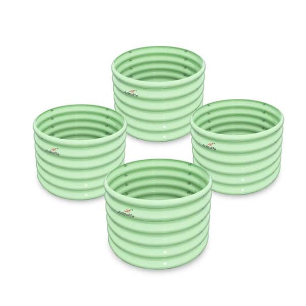 Mint Green 24 x 24 x 18 in. Galvanized Steel Round Outdoor Raised Garden Beds, Eco-Safe Metal Kids Planter Box (4-Pack)