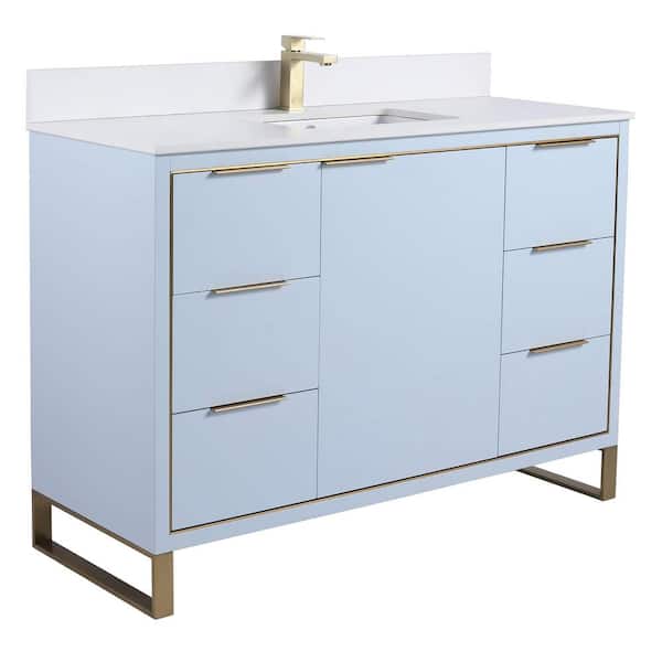 FINE FIXTURES Opulence 48 in. W x 18 in. D x 33.5 in. H Single Sink Bath Vanity in Pastel Blue with White Top