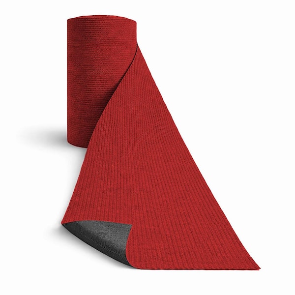 Non-Slip Hallway Runner Rug by The Foot Utility Mat For Home/Office Red Ribbed, 2 ft. x 49 ft.