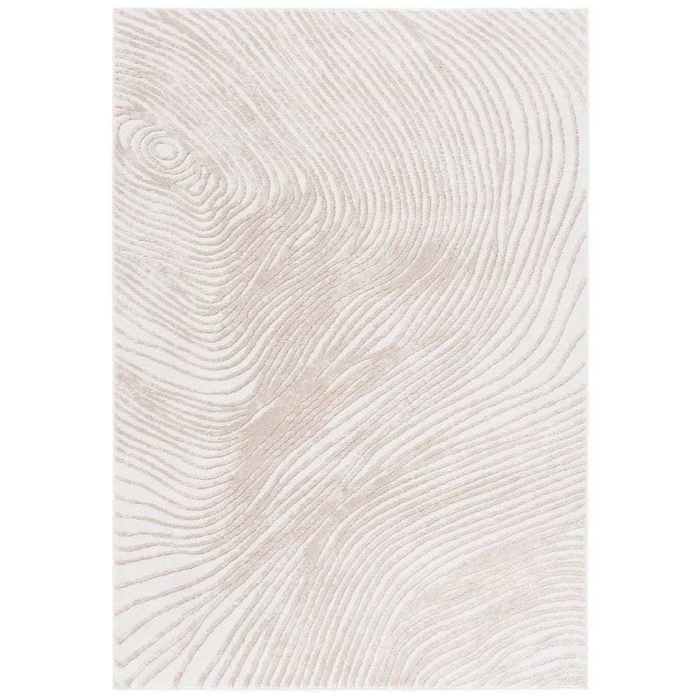Ivory and Beige Rectangular Synthetic Area Rug, 4' x 6'