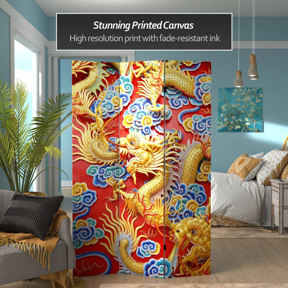 6 ft Red and Gold Chinese Dragon Folding Room Divider