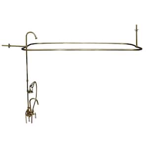 Porcelain Lever 3-Handle Claw Foot Tub Faucet with Riser and 48 in. Rectangular Shower Unit in Polished Brass