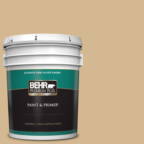 BEHR PREMIUM PLUS 5 gal. #320F-4 Desert Camel Semi-Gloss Enamel Exterior Paint & Primer