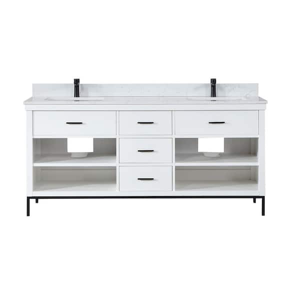 Altair Kesia 72 in. W x 22 in. D x 34 in. H Bath Vanity in White with Carrara White Composite Stone Top