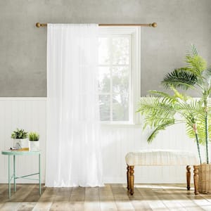 Coralie White 100% Cotton 50 in. W x 63 in. L Rod Pocket Sheer Curtain (Single Panel)