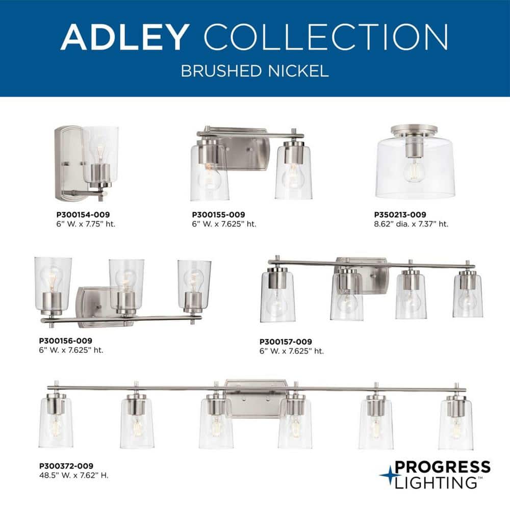 Adley Brushed Nickel 1-Light Flush Mount with Clear Glass Shade