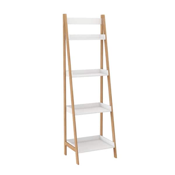 FUNKOL 16.54 in. W x 13.78 in. D x 55.12 in. H White MDF Freestanding Bathroom Shelf with 4-Baskets