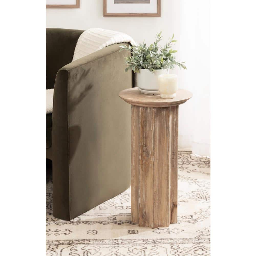 Gierson Natural Mango Wood Round Side Table, 12x12x22
