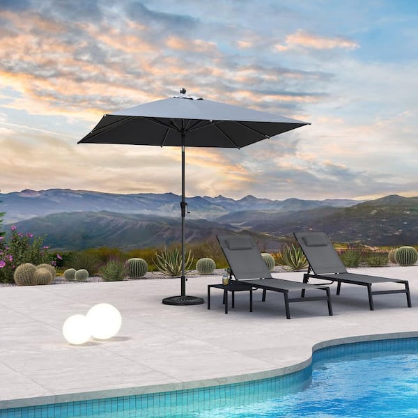 8 ft. Square Aluminum Crank and Tilt Outdoor Patio Market Umbrella in Gray