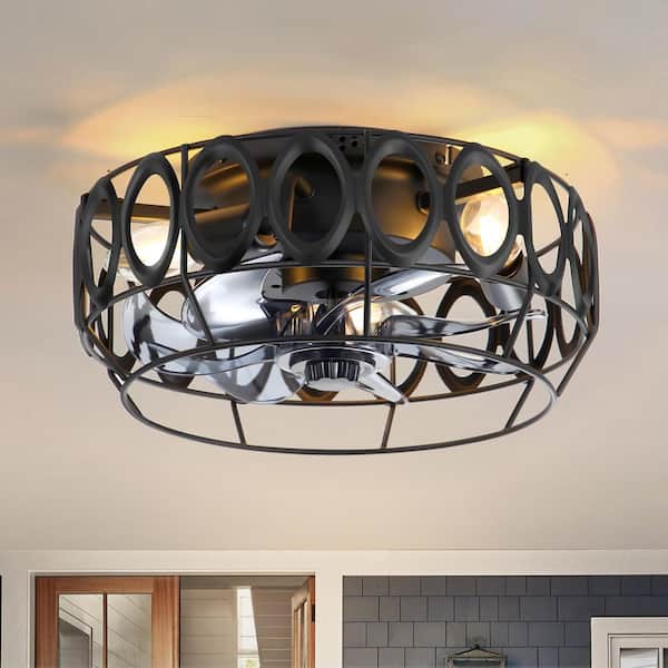 Breezary Sampson 12.5 in. 3-Light Indoor Black Caged Ceiling Fan with Light Kit and Remote Control Included